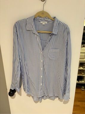 beachlunchlounge Blue and White Vertical Stripe Button-Down Shirt